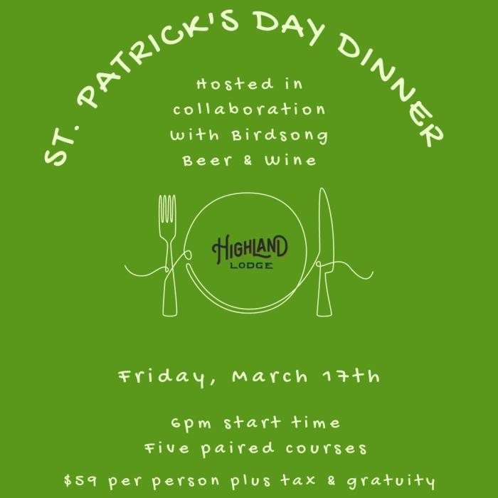 St. Patrick s Day Irish Dinner Highland Lodge